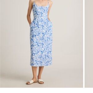 Quince Blue and White Floral Midi Dress
